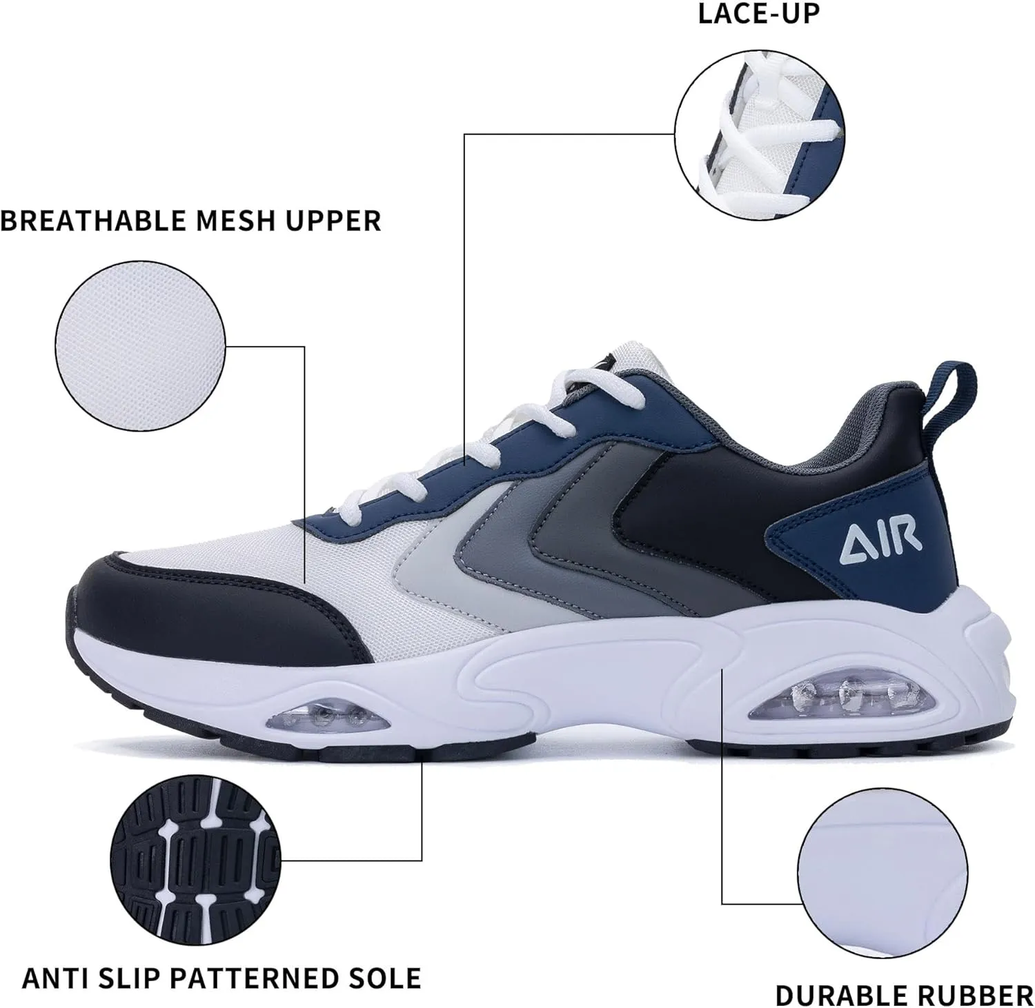 Mens Air Running Shoes Tennis Athletic Sneakers Lightweight Breathable Non Slip Walking Jogging Workout Gym Sports Footwear US 7-13
