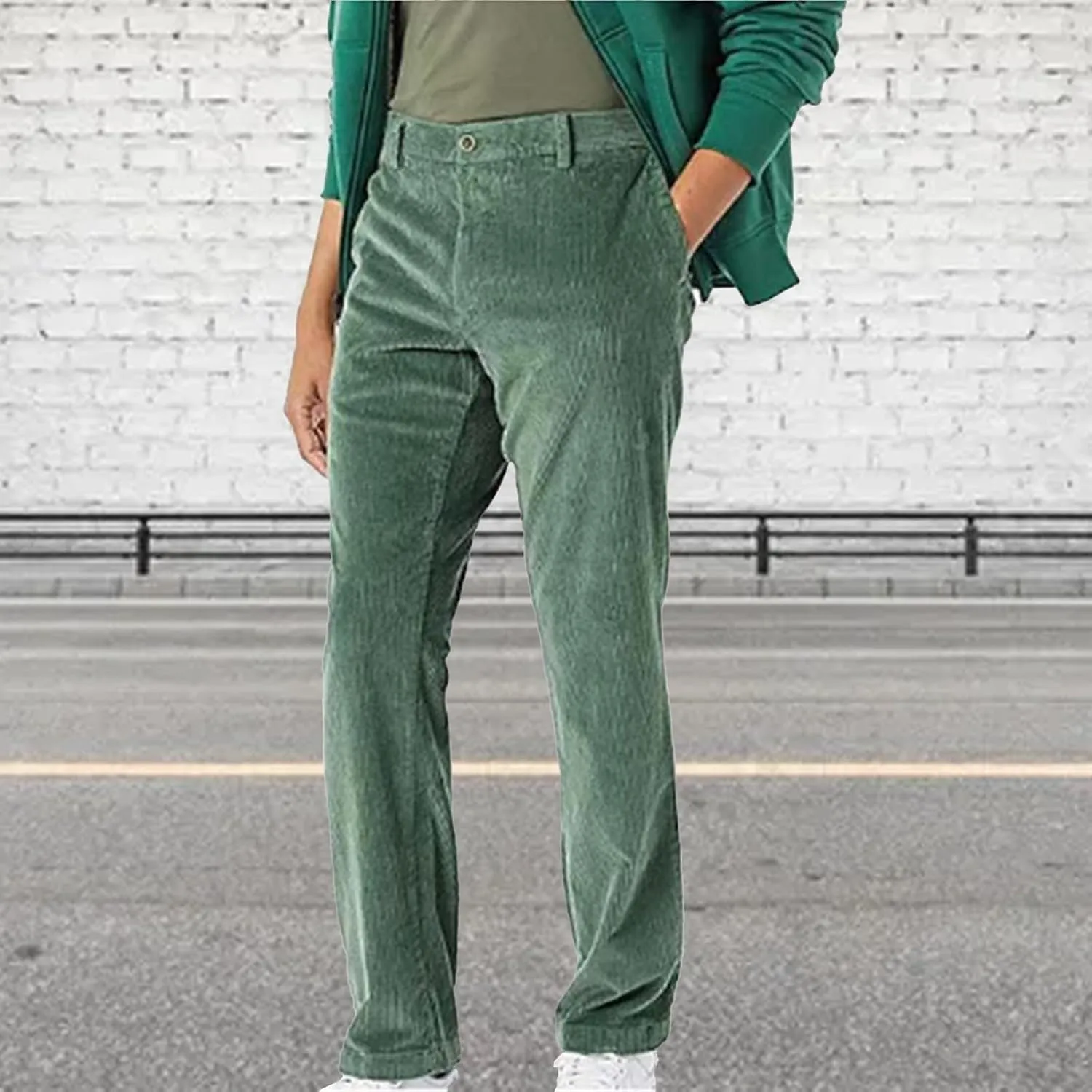 Mens Corduroy Pants Casual Flat Front Straight Leg Trousers Fall Winter Oversized Loose Fit Dress Pants with Pockets