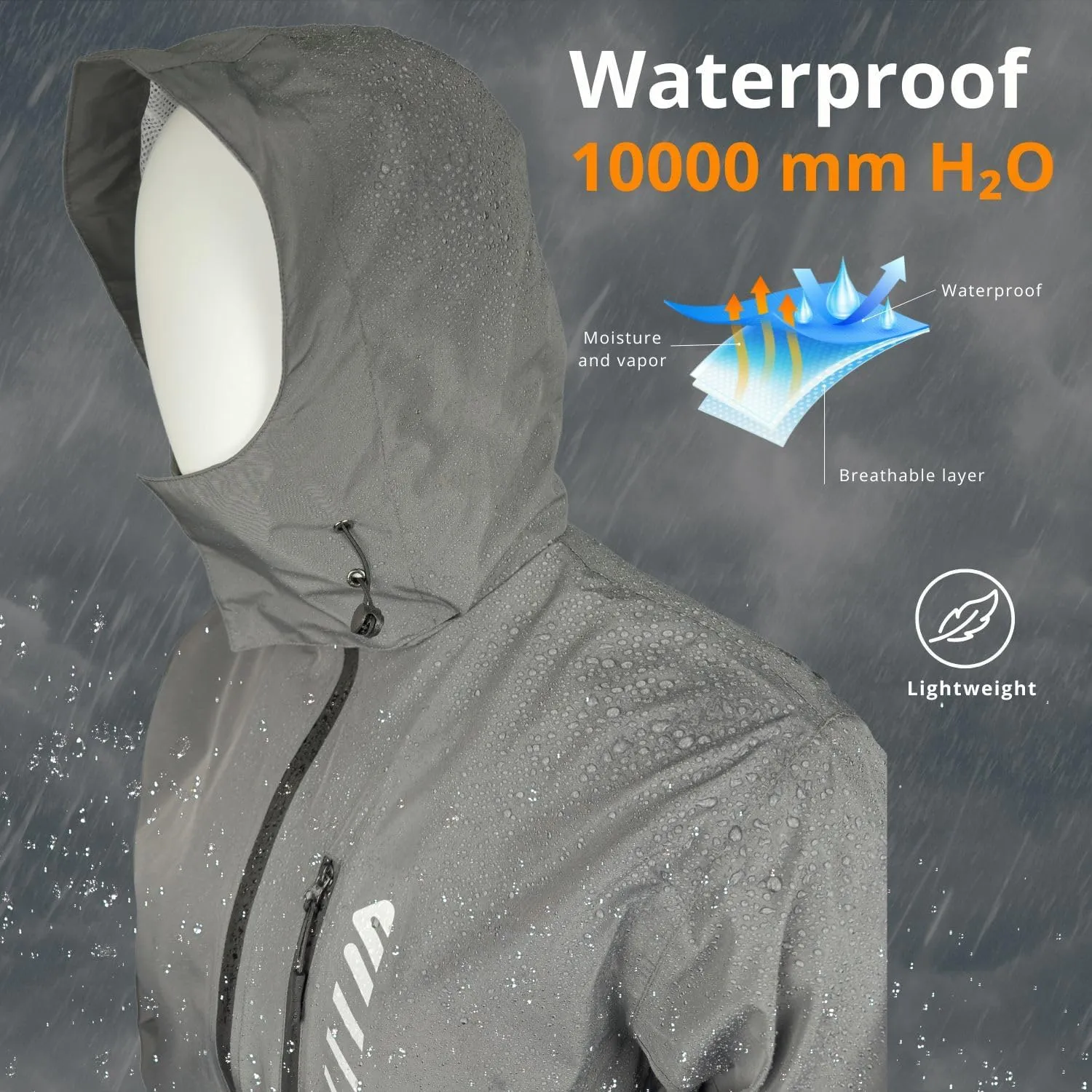 Mens Cycling Jacket,Windbreaker Lightweight Packable Rain Jacket with Pockets and Reflective Strips Raincoat