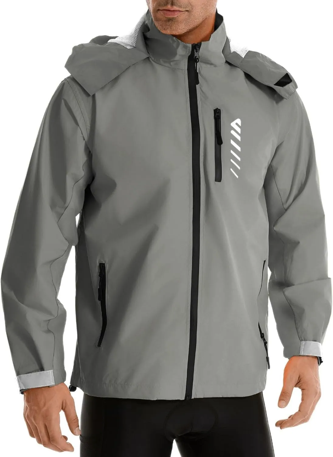 Mens Cycling Jacket,Windbreaker Lightweight Packable Rain Jacket with Pockets and Reflective Strips Raincoat