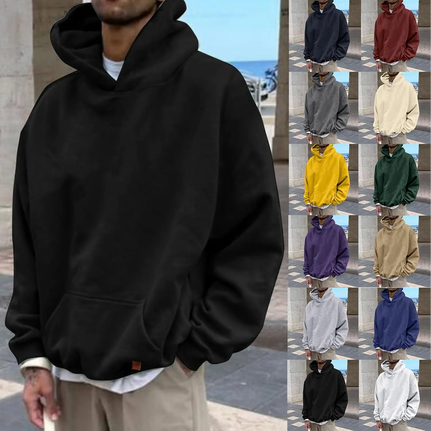 Men's Fashion Loose Sweatshirt Drawstring Letter Printed Hoodies Sweatshirt 2024 Long Sleeve Pullover Casual Hooded