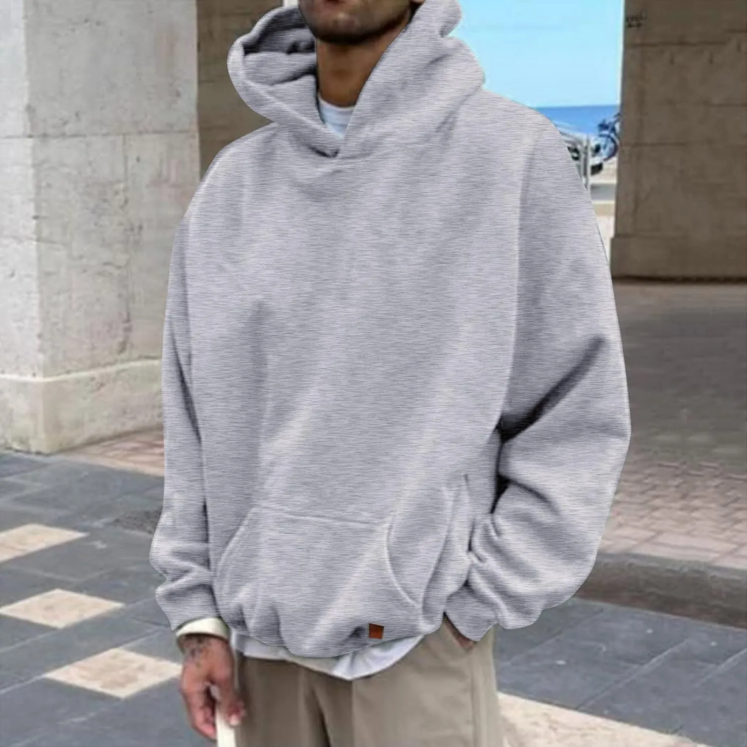 Men's Fashion Loose Sweatshirt Drawstring Letter Printed Hoodies Sweatshirt 2024 Long Sleeve Pullover Casual Hooded