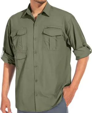 Men's Sun Protection Hiking Fishing Safari Shirt Long Sleeve Outdoor Cool Quick Dry Cargo Shirts