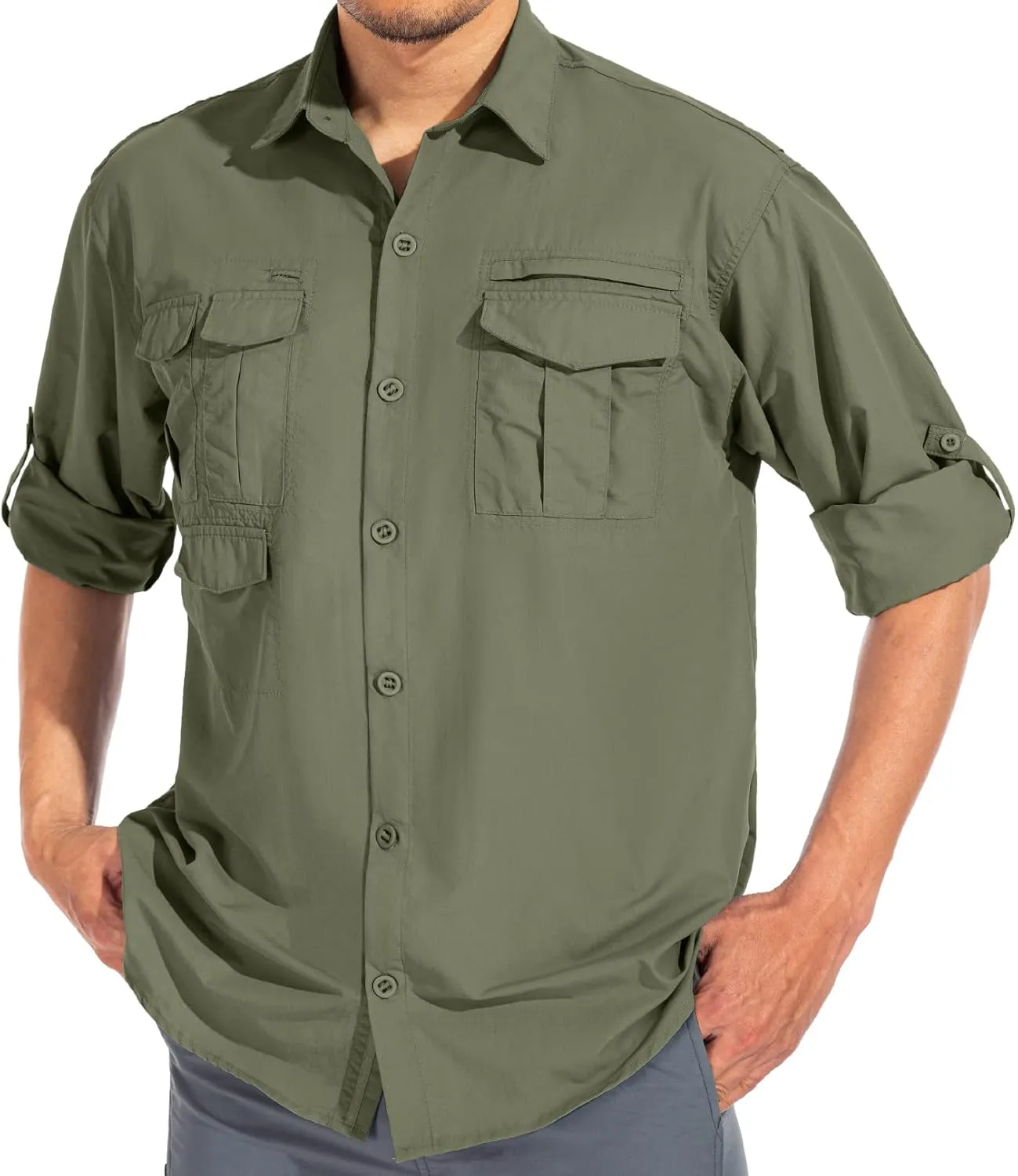 Men's Sun Protection Hiking Fishing Safari Shirt Long Sleeve Outdoor Cool Quick Dry Cargo Shirts