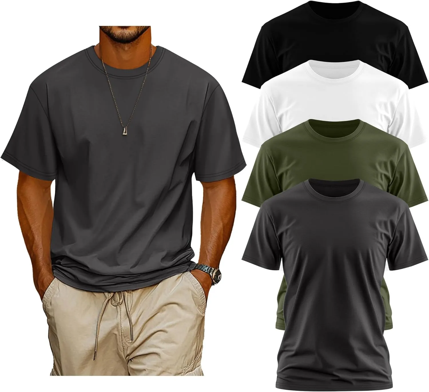 Neer 4 Pack Men's Big and Tall Shirts Summer Cotton Short Sleeve Tee Crew Neck Casual Top Basic Oversize T Shirts