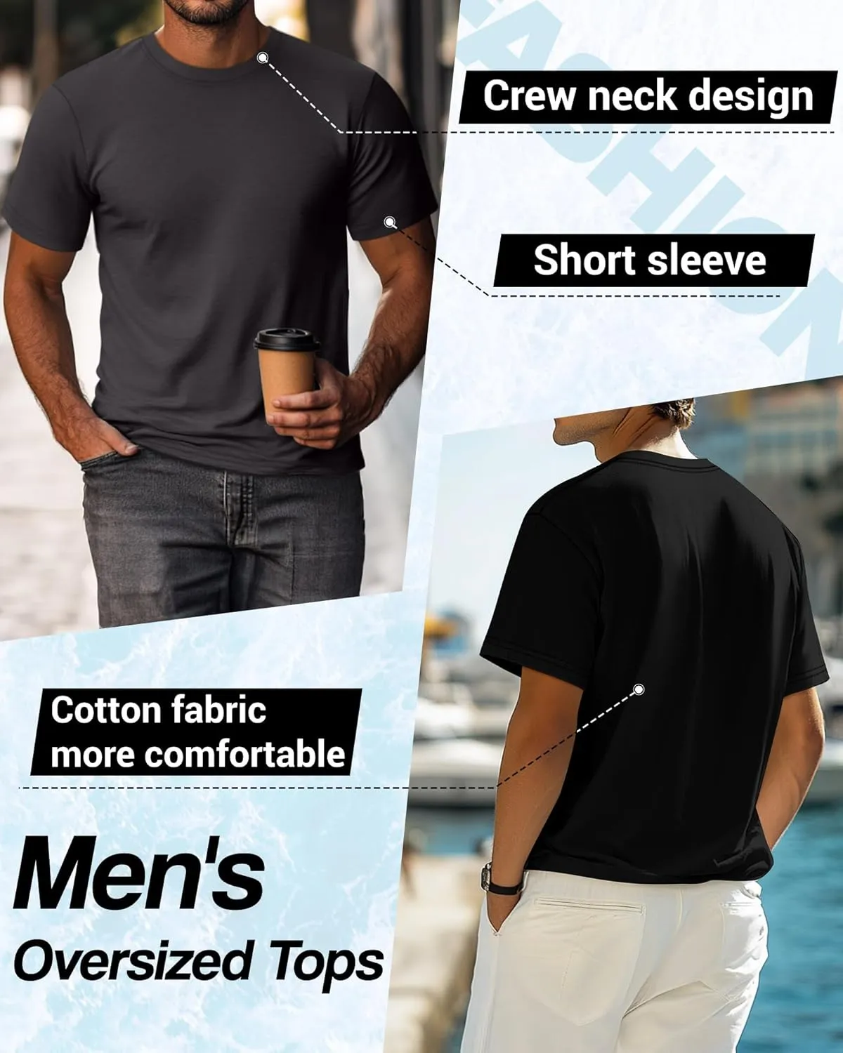 Neer 4 Pack Men's Big and Tall Shirts Summer Cotton Short Sleeve Tee Crew Neck Casual Top Basic Oversize T Shirts