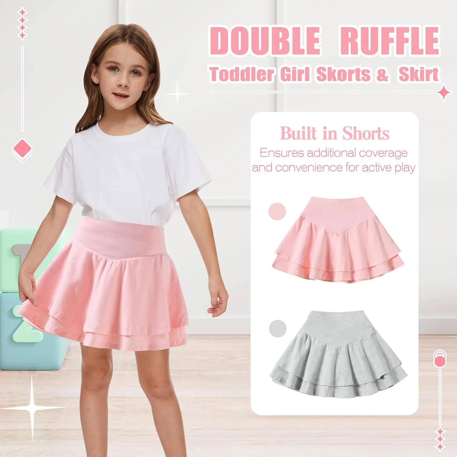 Neutocd Toddler Baby Girls Skirts Skorts Layered Ruffle Flared Elastic Waist Casual Pleated School Skater Skirts for Kids
