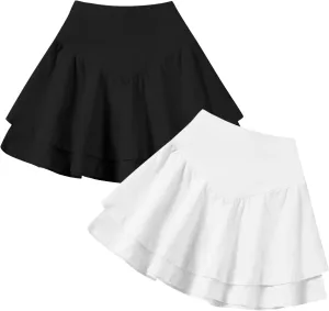 Neutocd Toddler Baby Girls Skirts Skorts Layered Ruffle Flared Elastic Waist Casual Pleated School Skater Skirts for Kids