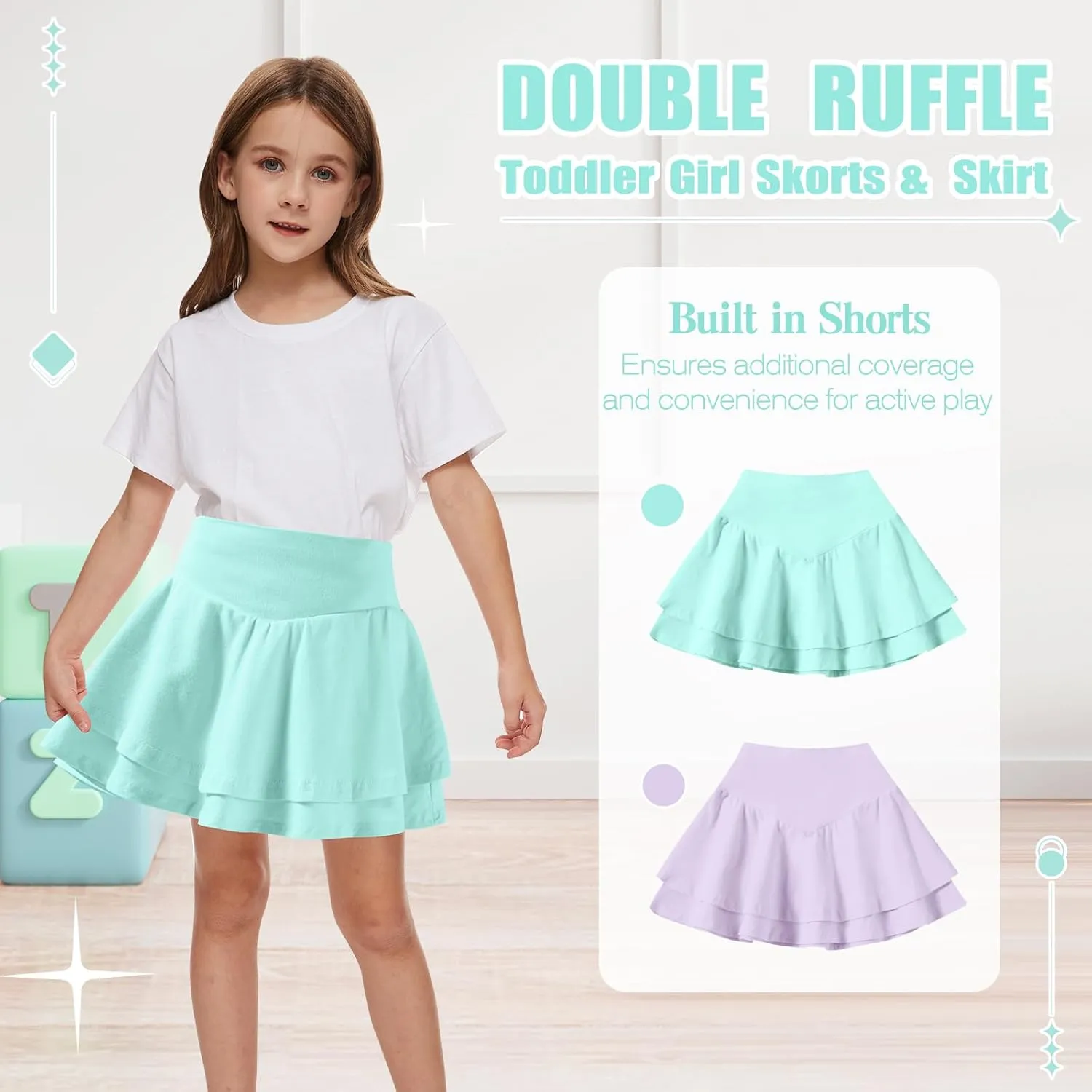 Neutocd Toddler Baby Girls Skirts Skorts Layered Ruffle Flared Elastic Waist Casual Pleated School Skater Skirts for Kids