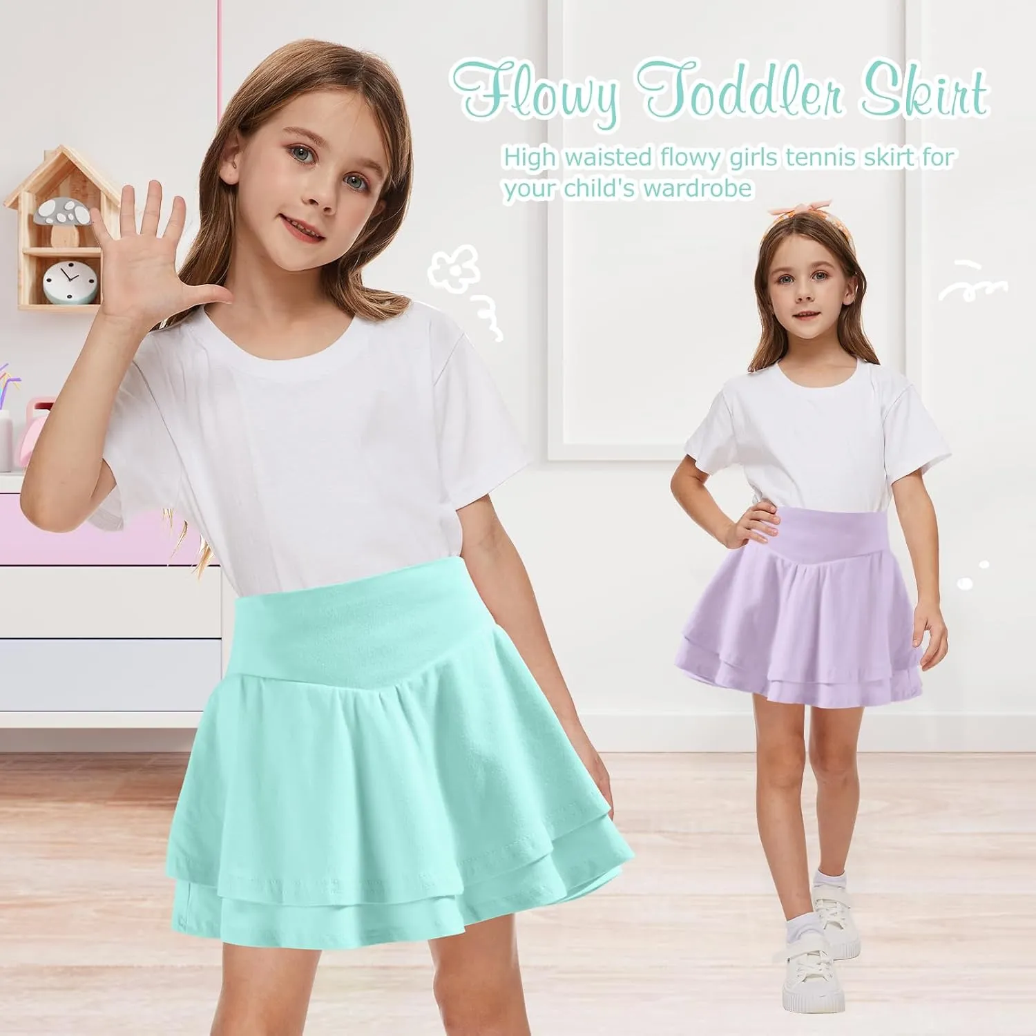 Neutocd Toddler Baby Girls Skirts Skorts Layered Ruffle Flared Elastic Waist Casual Pleated School Skater Skirts for Kids