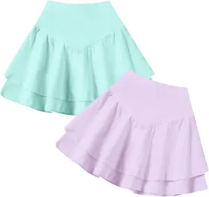 Neutocd Toddler Baby Girls Skirts Skorts Layered Ruffle Flared Elastic Waist Casual Pleated School Skater Skirts for Kids