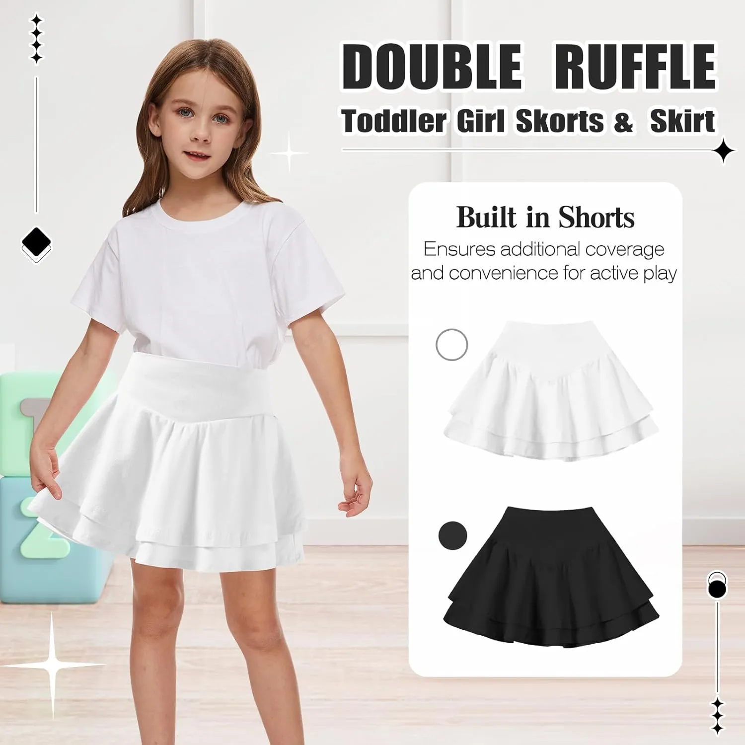 Neutocd Toddler Baby Girls Skirts Skorts Layered Ruffle Flared Elastic Waist Casual Pleated School Skater Skirts for Kids