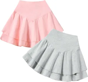 Neutocd Toddler Baby Girls Skirts Skorts Layered Ruffle Flared Elastic Waist Casual Pleated School Skater Skirts for Kids