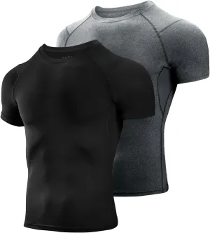 Niksa Men's Compression Shirts 2 Pack, Short Sleeve Athletic Compression Tops Cool Dry Workout T Shirt