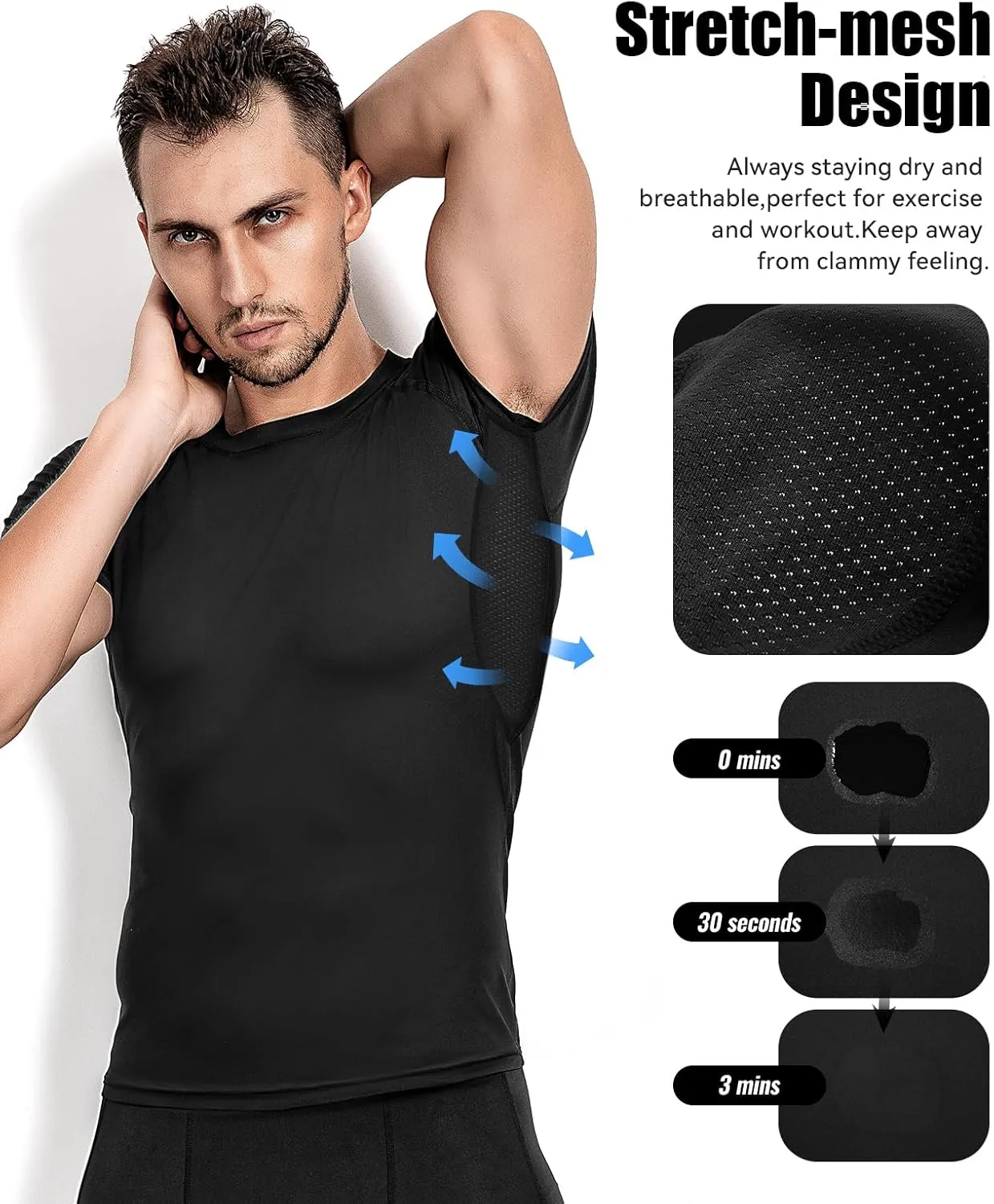 Niksa Men's Compression Shirts 2 Pack, Short Sleeve Athletic Compression Tops Cool Dry Workout T Shirt