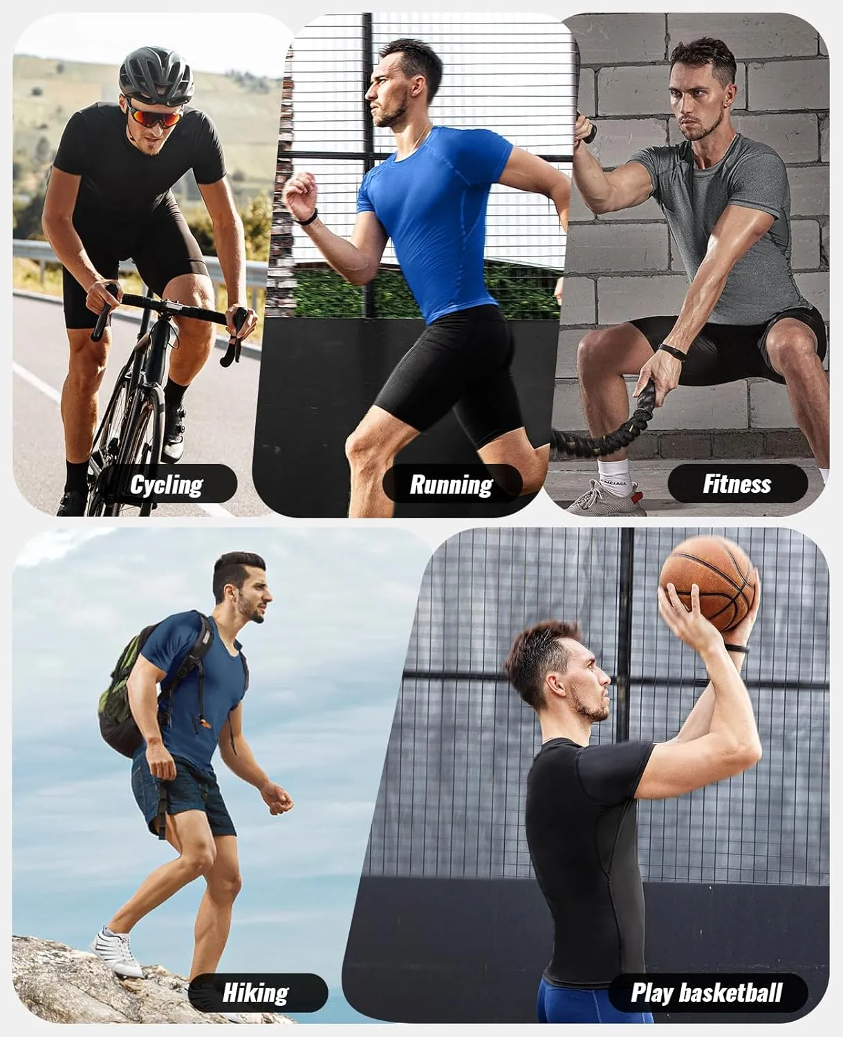 Niksa Men's Compression Shirts 2 Pack, Short Sleeve Athletic Compression Tops Cool Dry Workout T Shirt