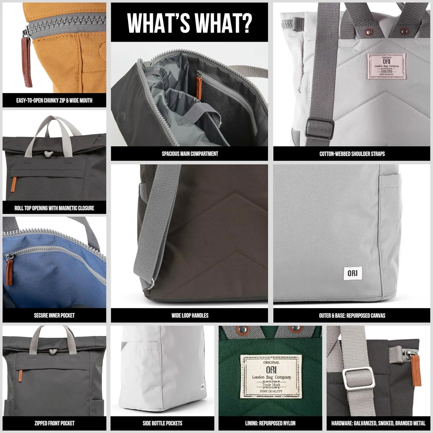 ORI LONDON Rolltop Backpack - Large Travel Backpack with Lots of Pockets for Men & Women - The Finchley, Teal