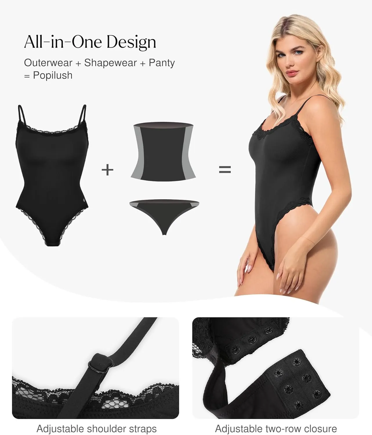 Popilush Lace Body Suits Women - Spaghetti Strap Tank Top Square Neck Camisole Cute Going Out Tops Bodysuit Concert Outfits