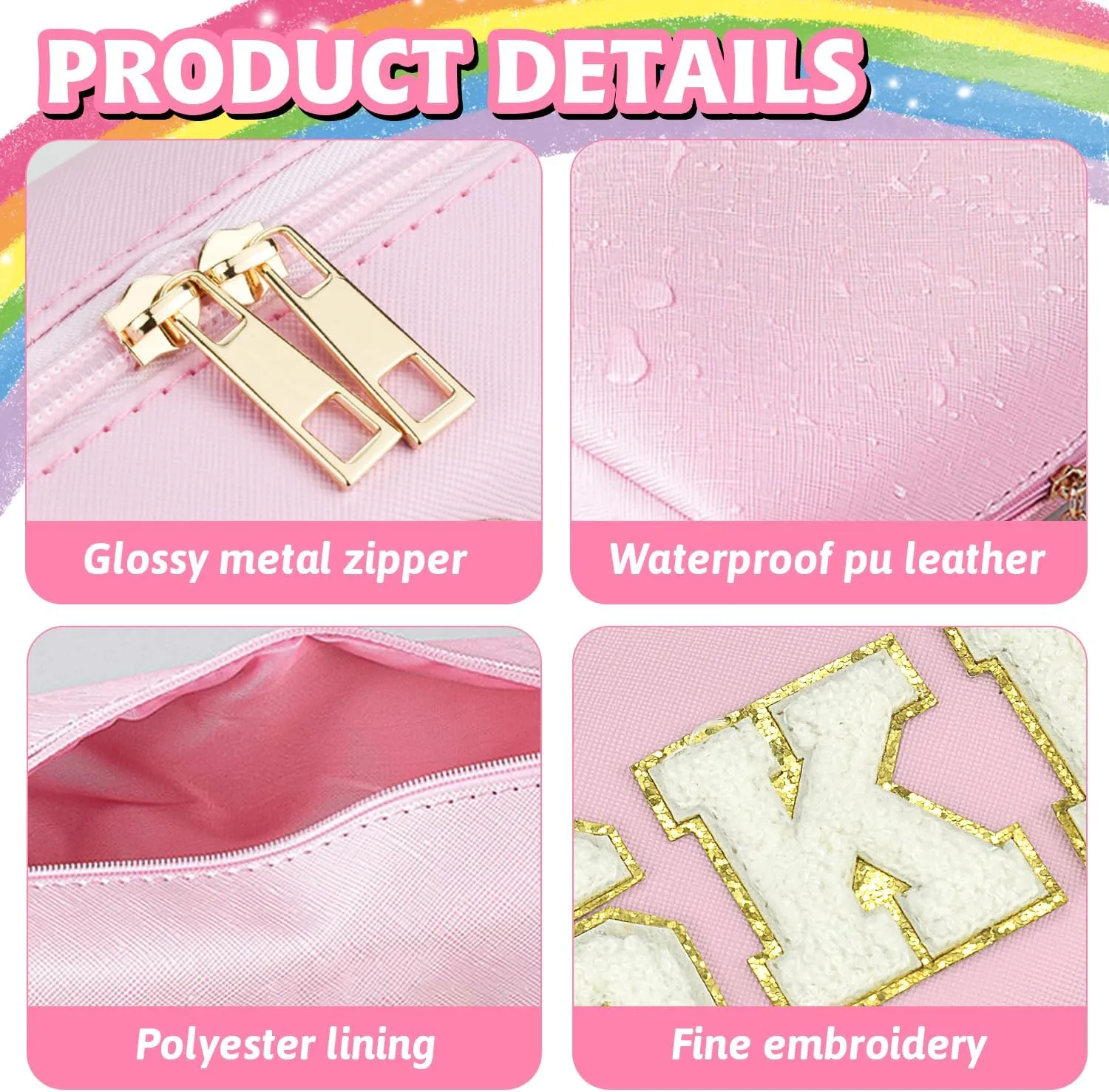 Preppy Makeup Bag,Skincare Bag,PU Leather Portable Waterproof Preppy Stuff for Travel Toiletry Bag,Makeup Bag for Girls Women