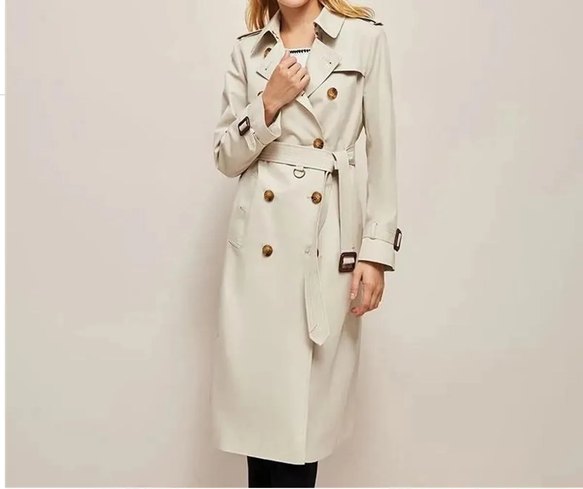 Pulcykp Women's Loose Lapel Trench Coat Casual Midi Length Double Breasted Windbreaker Tops