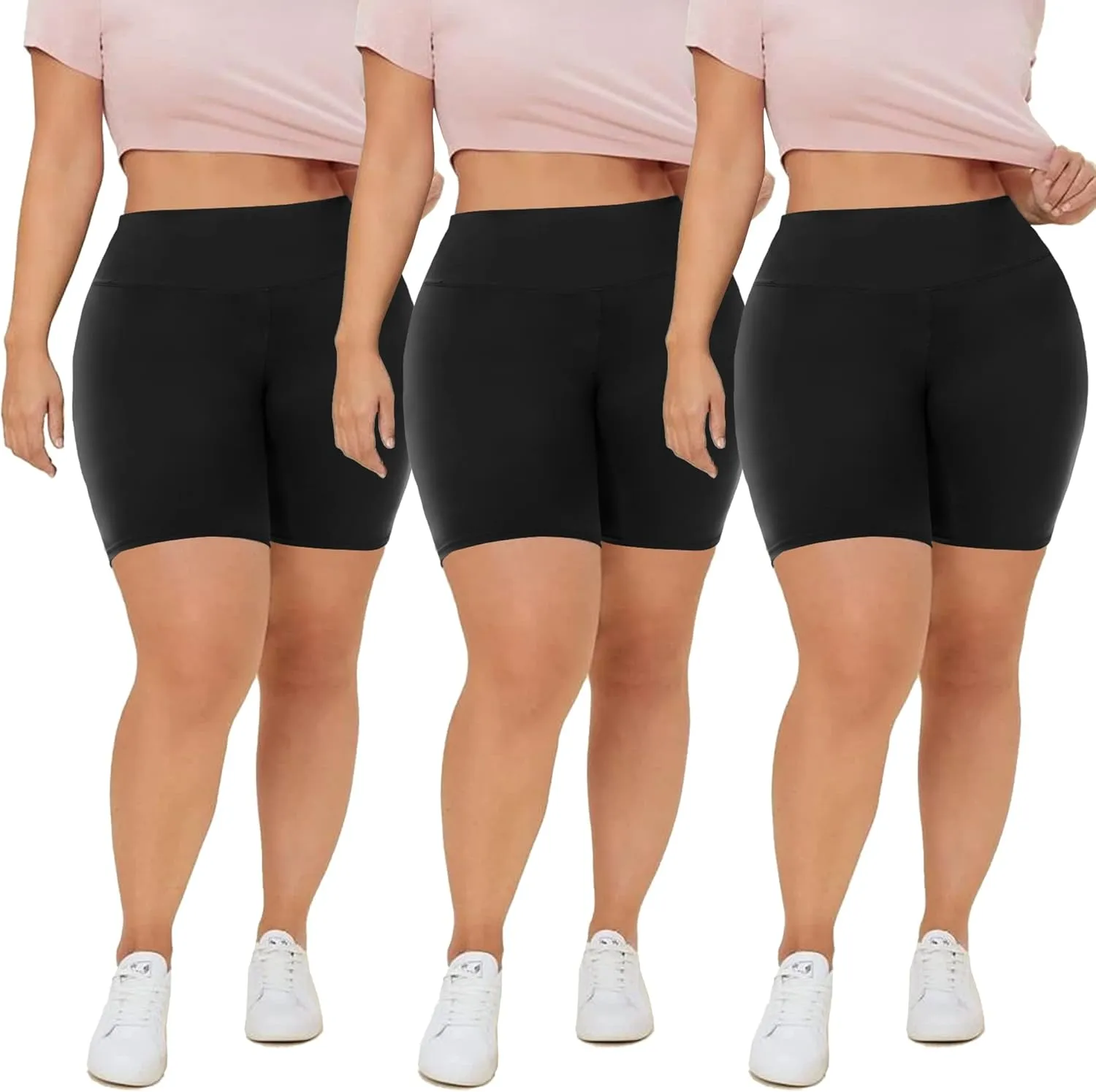 QGGQDD 3 Pack Plus Size Biker Shorts for Women  8" High Waisted Black Shorts for Yoga Workout (2X 3X 4X)