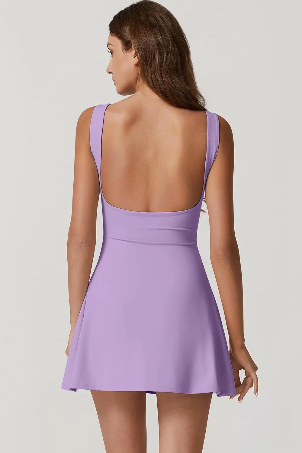QINSEN Womens Open Back Tennis Dress Sleeveless Built in Shorts Golf Athletic Dress with Pockets
