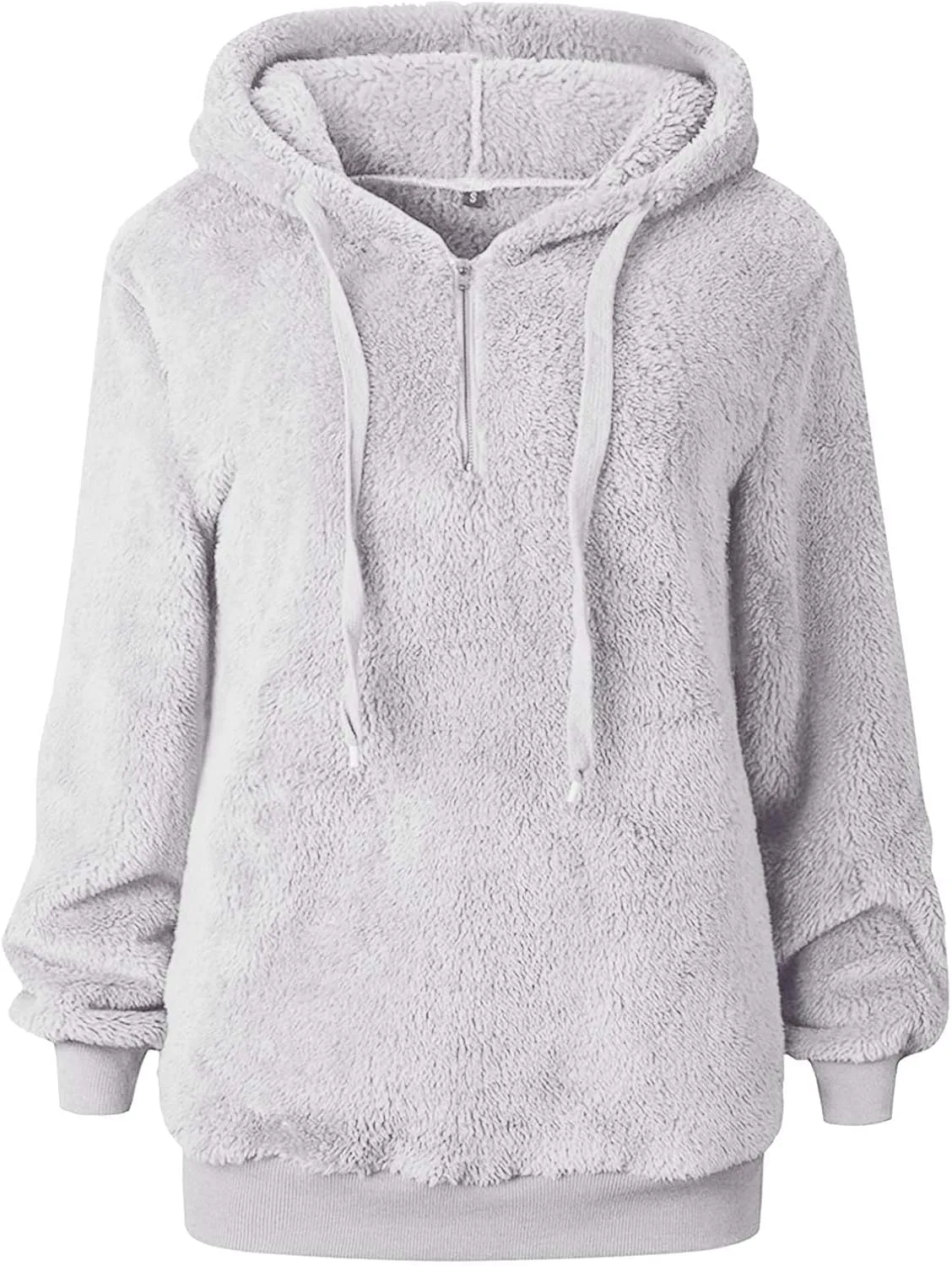 Quarter Zip Hoodies for Women Long Fleece Plus Size Drawstring Sweatshirt Solid Color Casual Winter Pocket Pullover
