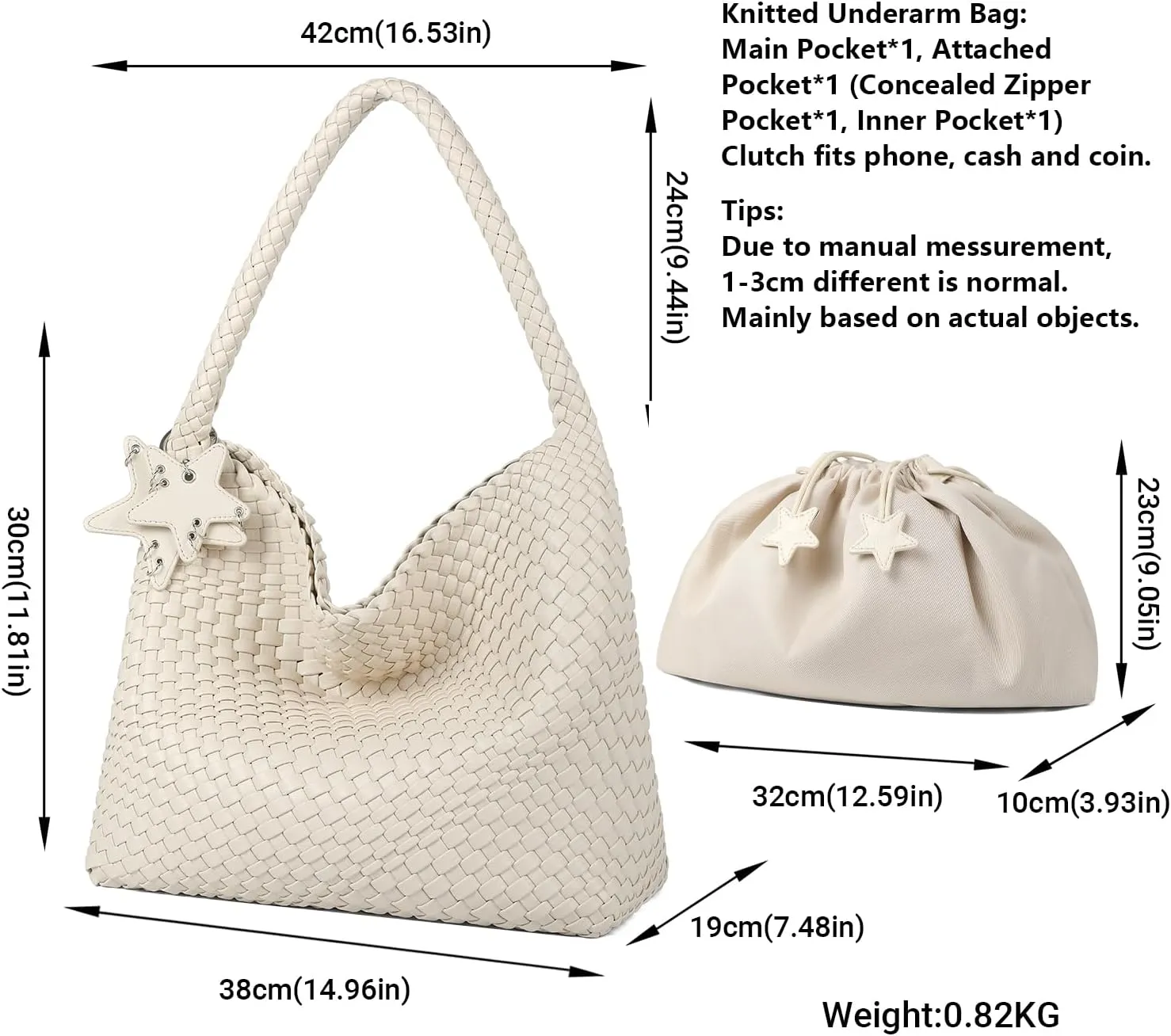 Queenoris Fashion Woven Purse for Women Top-handle Shoulder Bag Soft Summer Hobo Tote Bag