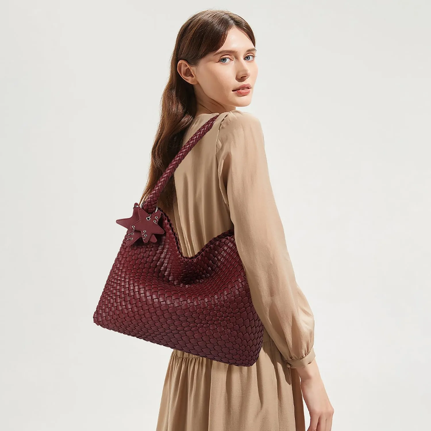 Queenoris Fashion Woven Purse for Women Top-handle Shoulder Bag Soft Summer Hobo Tote Bag