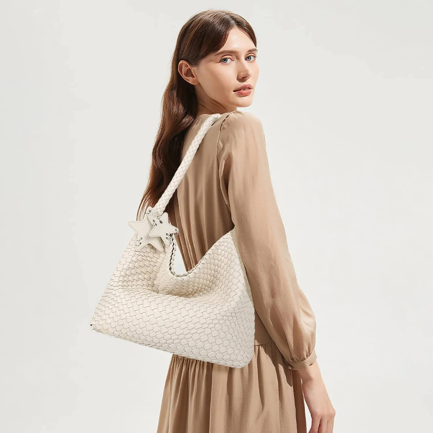 Queenoris Fashion Woven Purse for Women Top-handle Shoulder Bag Soft Summer Hobo Tote Bag