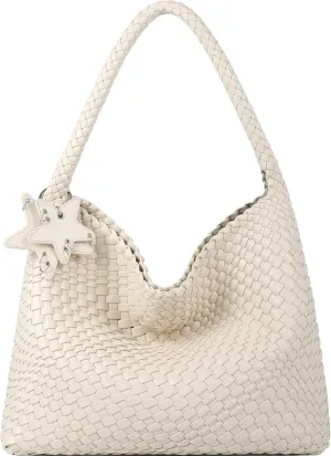 Queenoris Fashion Woven Purse for Women Top-handle Shoulder Bag Soft Summer Hobo Tote Bag