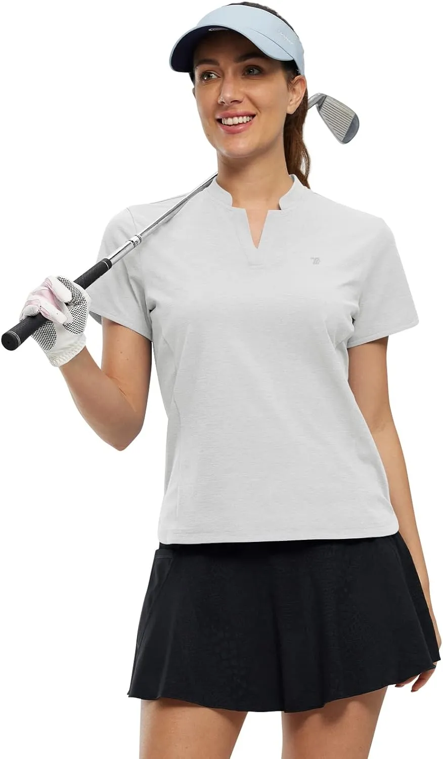Rdruko Women's Golf Shirts Short Sleeve Dry Fit V Neck Tennis Tops Moisture Wicking Athletic Workout Polo Shirts UPF 50 