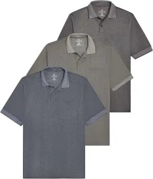 Real Essentials 3 Pack: Men's Regular-Fit Ribbed Polo Shirt with Pocket (Available in Big & Tall)