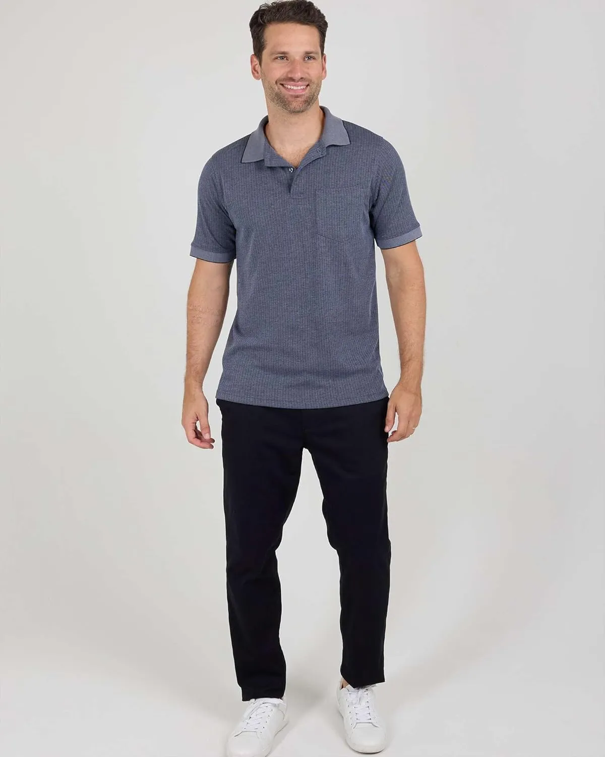 Real Essentials 3 Pack: Men's Regular-Fit Ribbed Polo Shirt with Pocket (Available in Big & Tall)