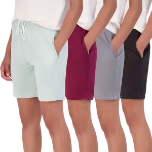 Real Essentials 4-Pack: Women's 7" Mesh Quick-Dry Bermuda Active Athletic Long Shorts with Pockets (Available in Plus Size)