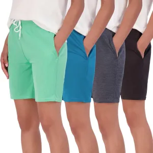Real Essentials 4-Pack: Women's 7" Mesh Quick-Dry Bermuda Active Athletic Long Shorts with Pockets (Available in Plus Size)