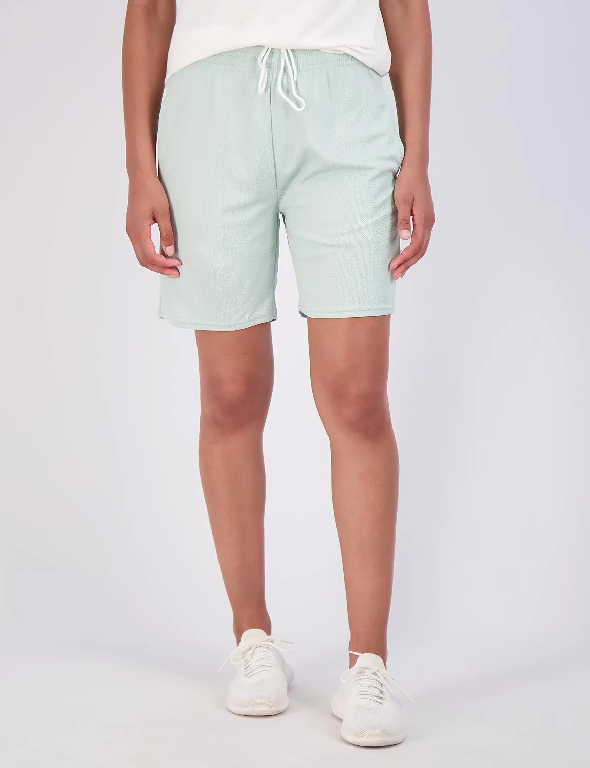 Real Essentials 4-Pack: Women's 7" Mesh Quick-Dry Bermuda Active Athletic Long Shorts with Pockets (Available in Plus Size)