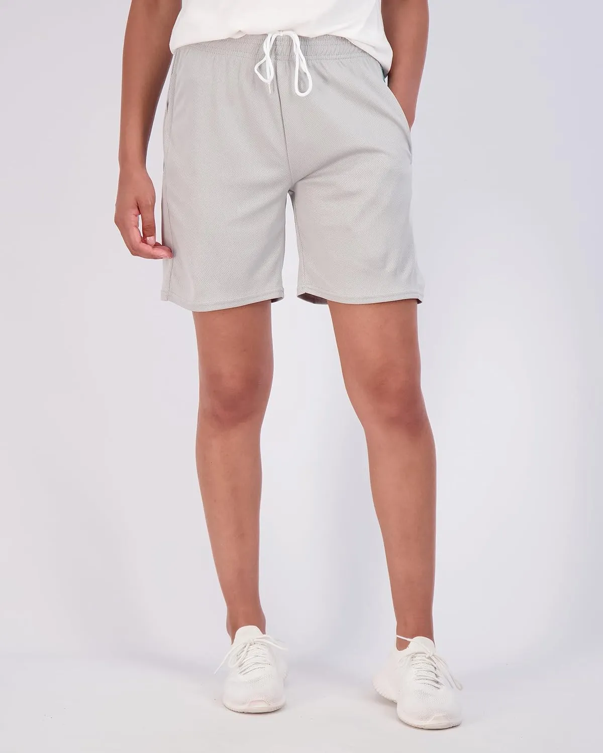 Real Essentials 4-Pack: Women's 7" Mesh Quick-Dry Bermuda Active Athletic Long Shorts with Pockets (Available in Plus Size)