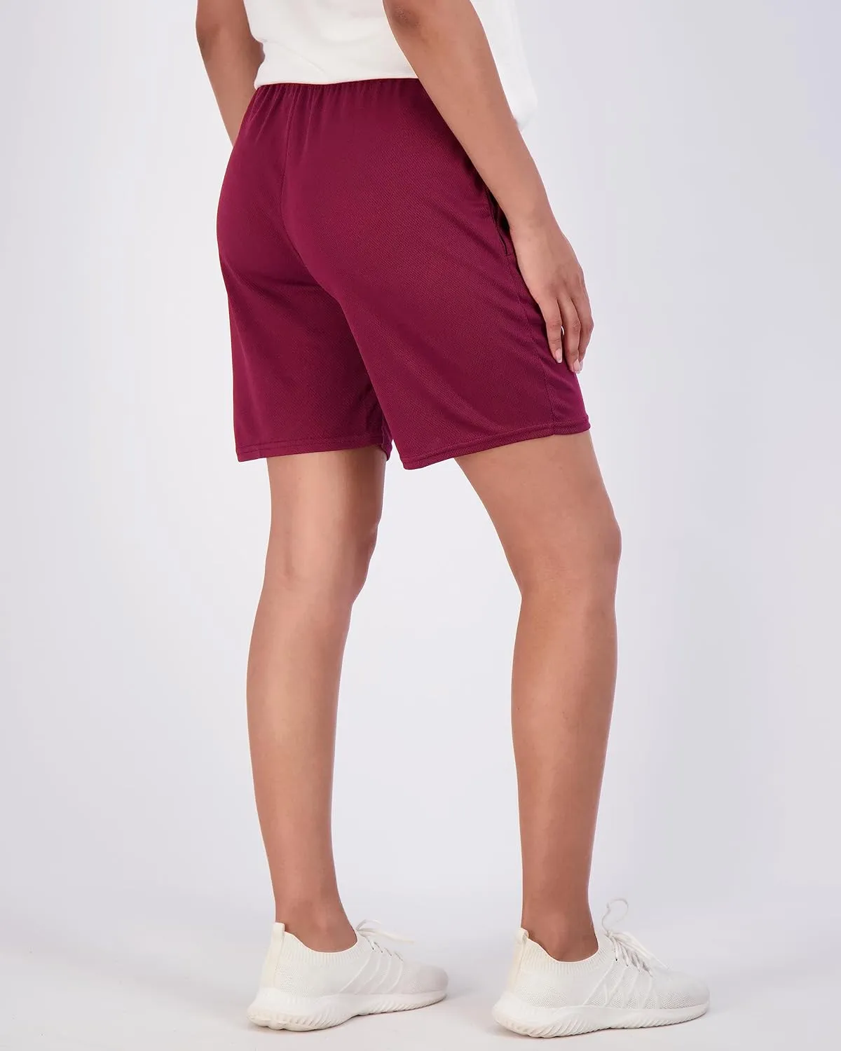 Real Essentials 4-Pack: Women's 7" Mesh Quick-Dry Bermuda Active Athletic Long Shorts with Pockets (Available in Plus Size)