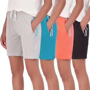 Real Essentials 4-Pack: Women's 7" Mesh Quick-Dry Bermuda Active Athletic Long Shorts with Pockets (Available in Plus Size)