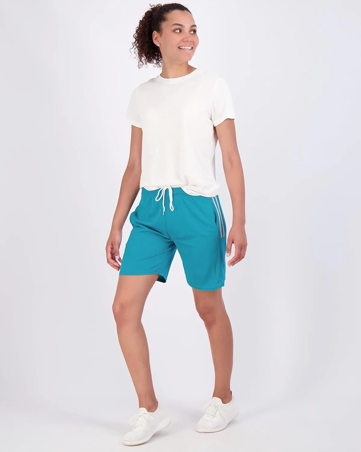 Real Essentials 4-Pack: Women's 7" Mesh Quick-Dry Bermuda Active Athletic Long Shorts with Pockets (Available in Plus Size)