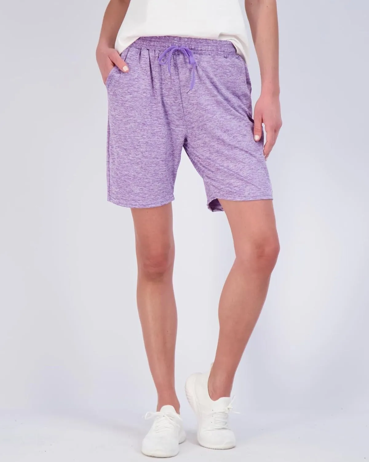 Real Essentials 4 Pack: Women's Dry-Fit Athletic 7" Bermuda Long High Waisted Running Shorts (Available in Plus Size)