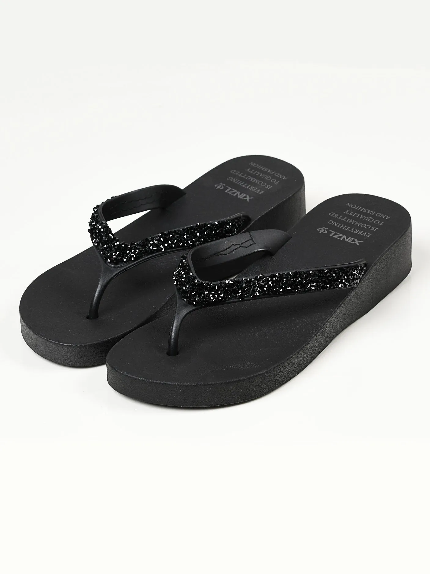 Rhinestone Flip Flops - Black