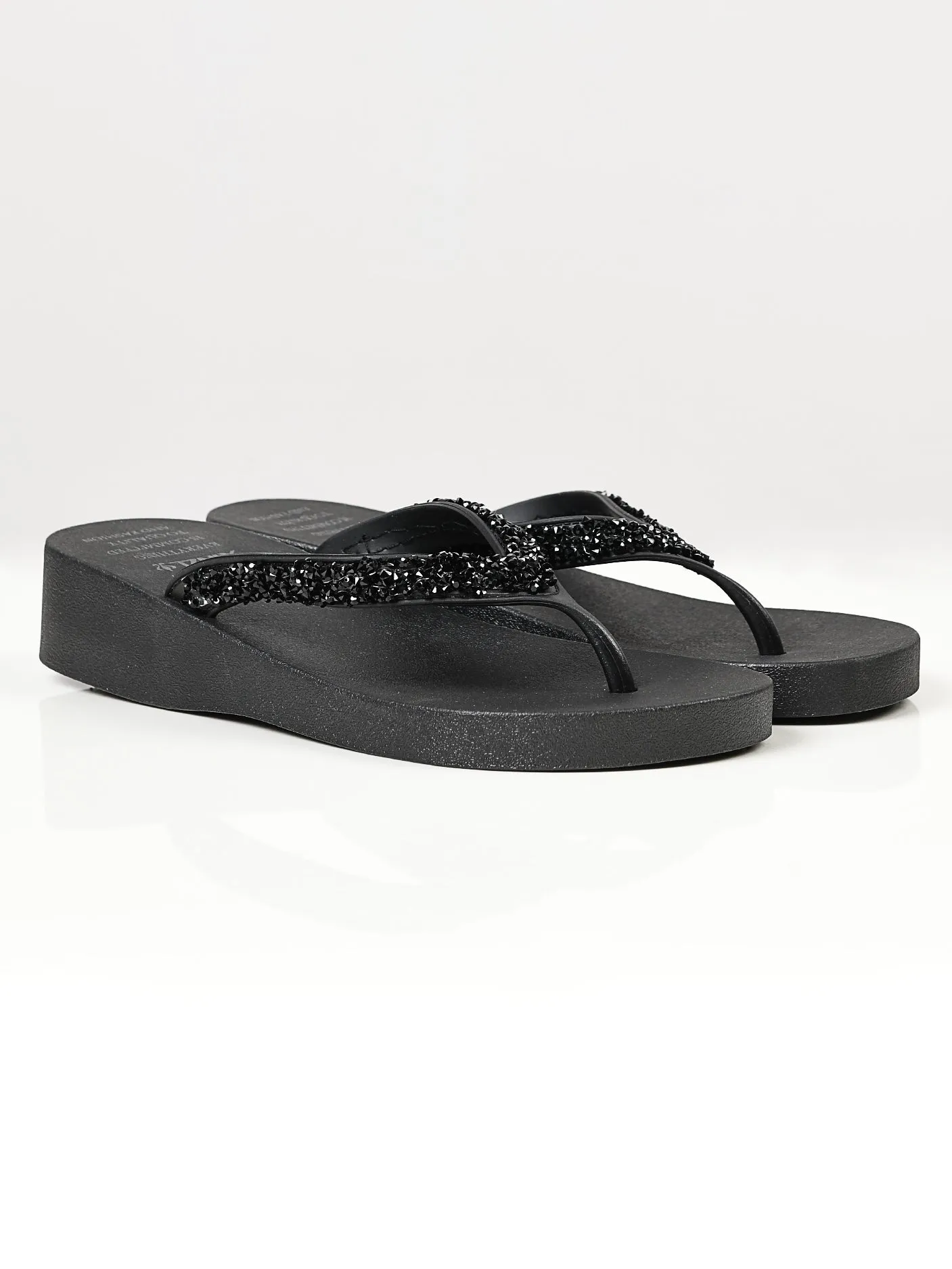 Rhinestone Flip Flops - Black