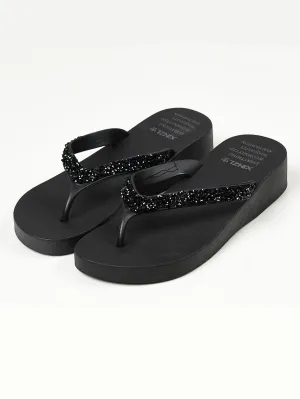 Rhinestone Flip Flops - Black