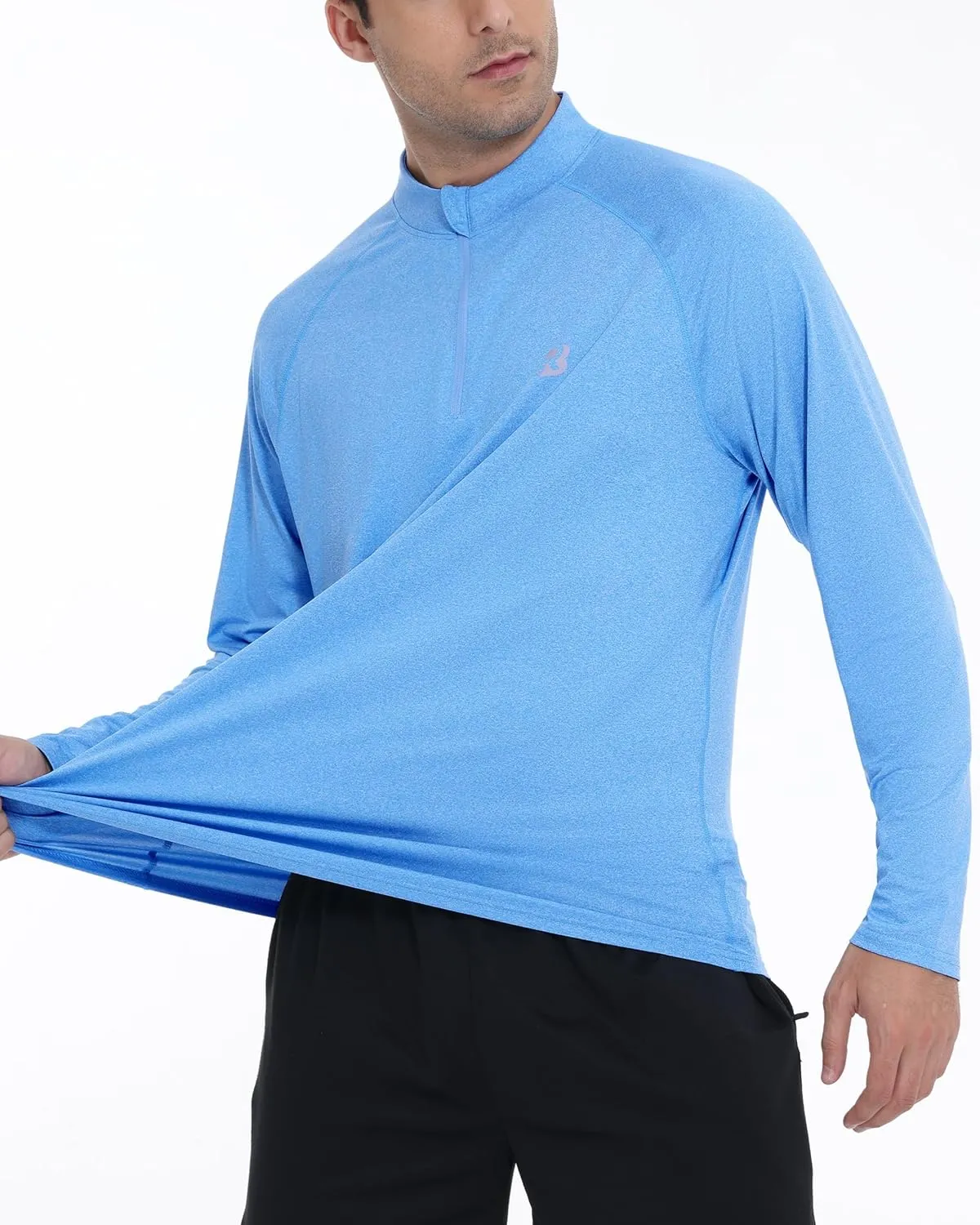 Roadbox Quarter Zip Pullover Men Sun Shirts, Running Workout Long Sleeve UV Shirt, UPF 50  Quick Dry Athletic Rash Guard