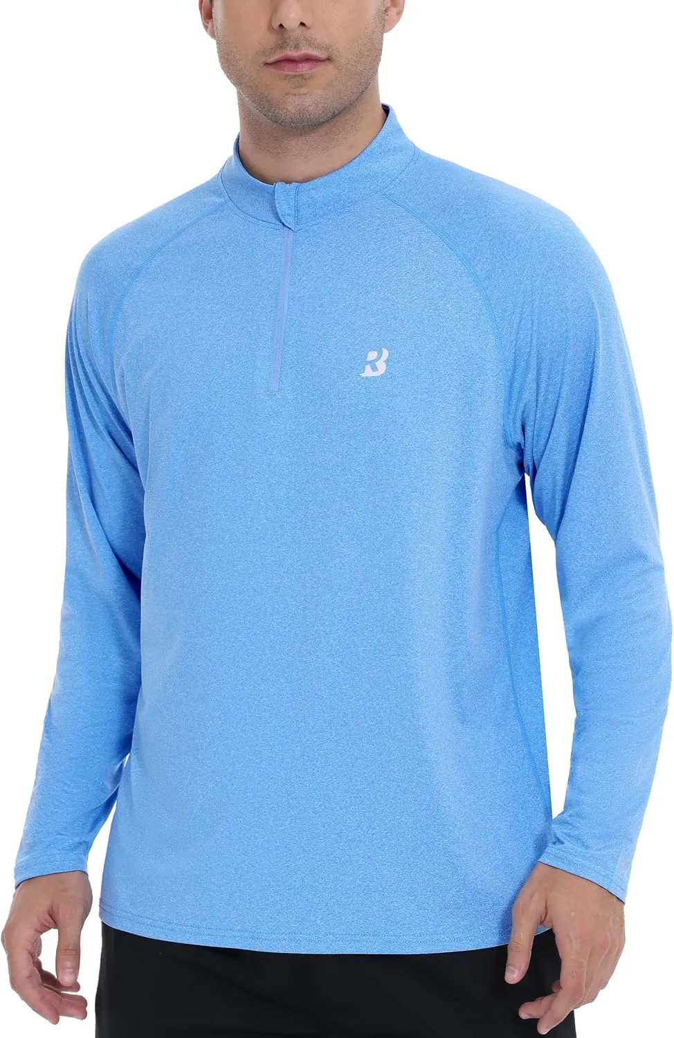 Roadbox Quarter Zip Pullover Men Sun Shirts, Running Workout Long Sleeve UV Shirt, UPF 50  Quick Dry Athletic Rash Guard