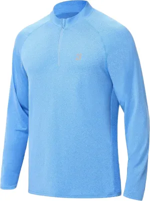 Roadbox Quarter Zip Pullover Men Sun Shirts, Running Workout Long Sleeve UV Shirt, UPF 50  Quick Dry Athletic Rash Guard