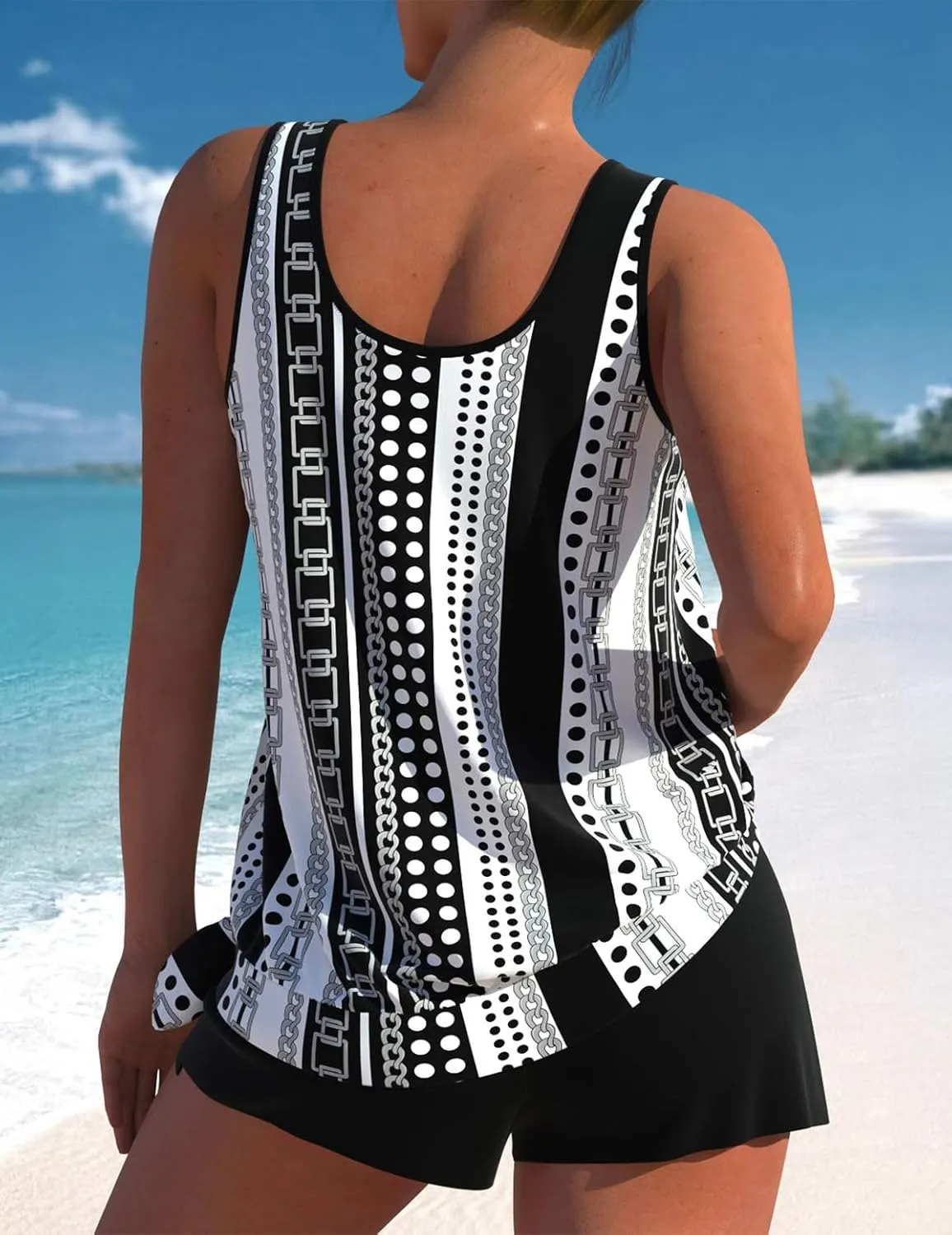ROSEWE Womens Modest Tankini Swimsuits, Two Piece Athletic Bathing Suits Tank Tops with Board Shorts