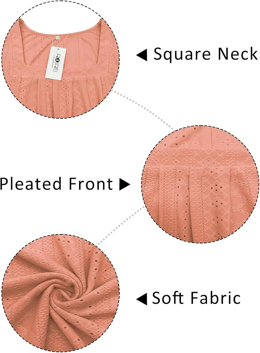 ROSRISS Plus-Size-Tank-Tops Summer Sleeveless Loose Fit Pleated Shirts Square Neck Tunics Eyelet Flowy Tees